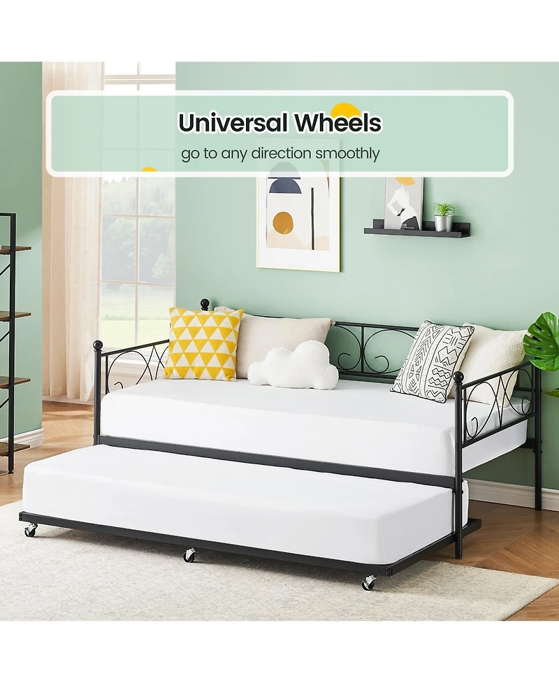 gaomon Twin Daybed with Trundle, Metal Sofa Bed Frame, Heavy Duty Metal Slats