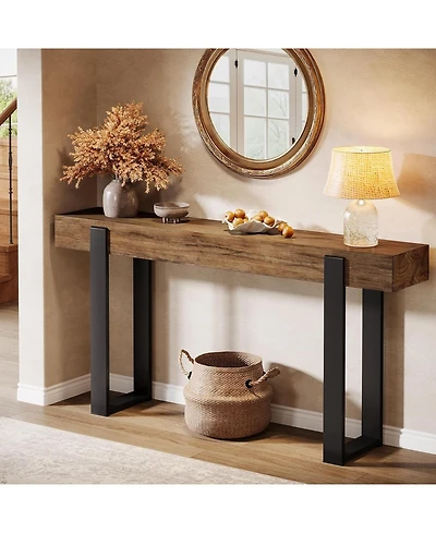 Tribesigns Solid Wood Console Table, 63-Inch Long Sofa Table Behind The Couch with Metal Support, Farmhouse Entryway Furniture