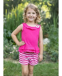 Florence Eiseman Big Girls Knit Top With Flower And Short Set