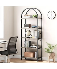 Gaomon Arched 5-Tier Modern Bookshelf, Gold Metal Frame Tall Wood Storage Shelf for Living Room Bedroom