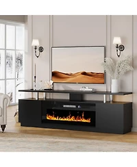 gaomon 70” Fireplace Tv Stand for 80 Inch Tv, Entertainment Center with 36” Electric Fireplace 12 Flame Colors