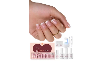 Beetles X Press Short Square French Tip Press-On Nails Kit, Pink (150 pcs)