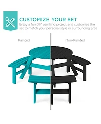 Best Choice Products 6-Person Circular Outdoor Wooden Picnic Table w/ 3 Built-In Benches, Umbrella Hole