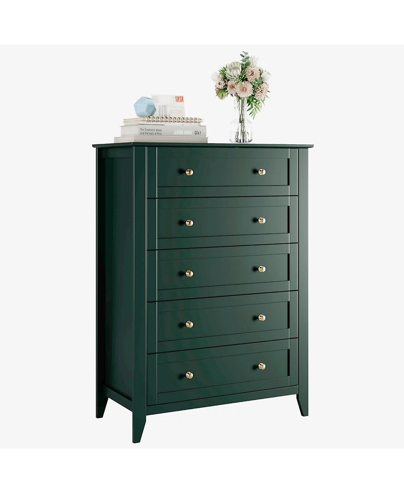 Gaomon Green 5 Drawer Dresser for Bedroom, Tall Dresser with Deep Drawers & Metal Knobs, Modern Wooden Chests of Drawers for Entryway, Hallway