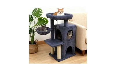 Aostirmotor 33.5" Cat Tree with 2 Tier Condo, Sisal Posts & Anti Toppling Device