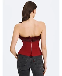 Miss Circle Women's Ivette Crimson Fur-Trimmed Peplum Top