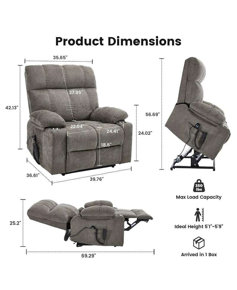 Clihome Dual Motor Infinite Position Up to 350 Lbs Chenille Power Lift Recliner Chair