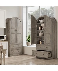 Gaomon 72" Tall Dome Bookcase with Drawers, 4-Tier Wooden Bookshelf Storage Cabinet with Door