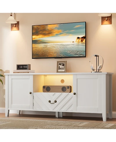 Gaomon Farmhouse Tv Stand, Media Console with V-Shaped Drawer, Open Compartment & 2 Cabinets