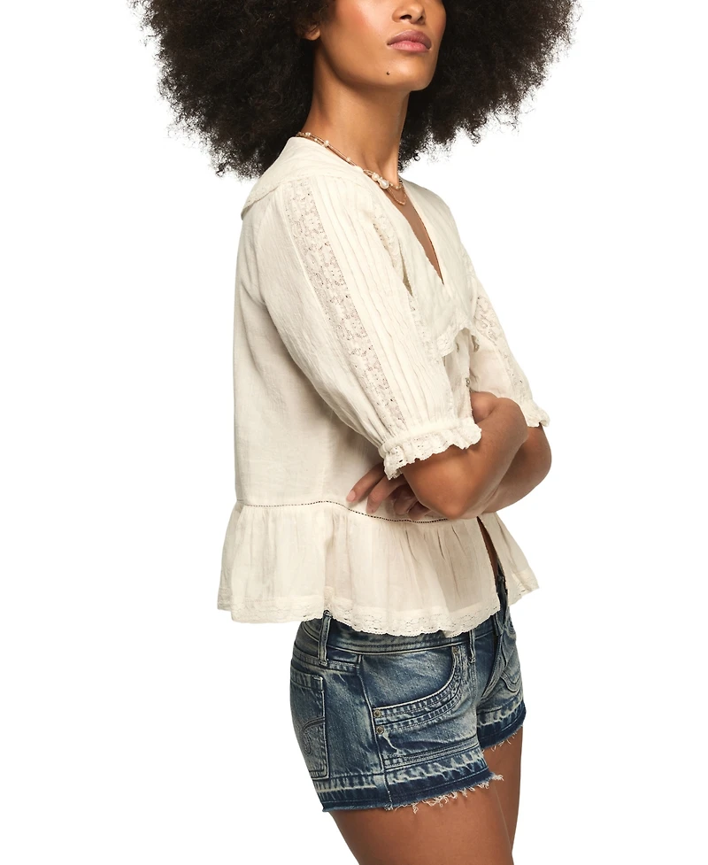 Lucky Brand Women's Peter Pan Peplum Blouse