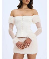 Miss Circle Women's Nola Off-Shoulder Fur Trimmed Top