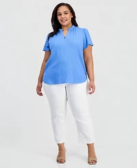 Jones New York Plus Crinkled Flutter-Sleeve Top