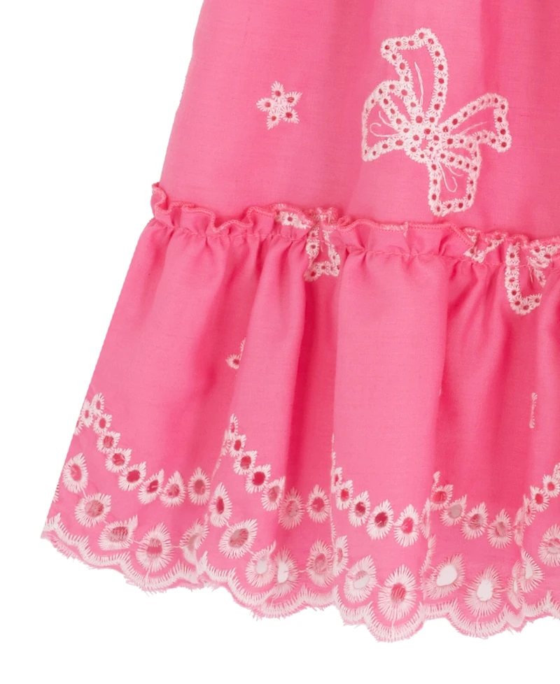 Rare Editions Girls' 2T-6X Cross Back Detail Bow Eyelet Dress