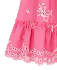 Rare Editions Girls' 2T-6X Cross Back Detail Bow Eyelet Dress