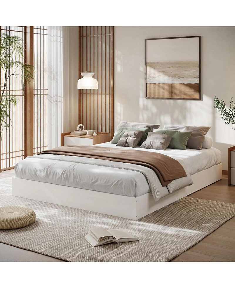 Gaomon Wood Platform Bed Frame, Solid Wood, No Headboard, Floor-Standing, Sturdy Slat Support, Box Spring Needed, Walnut