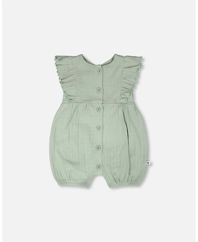 Deux par Baby Girl Cotton Pointelle Jersey Romper with Frills Green