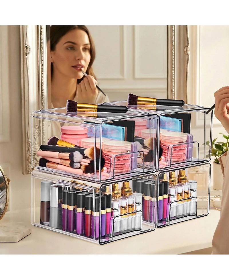 Sorbus 4-Pack Large Clear Stackable Storage Drawers Case with Handles - for Bathroom, Closet, Pantry, Cabinet, Medicine & Baby Bottle Storage