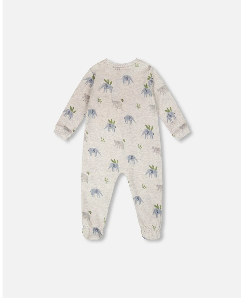 Deux par Baby Boys Cotton One-Piece Pyjama Grey Elephant Print