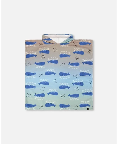 Deux par Deux Boy Hooded Beach Towel Blue Whale Print - Toddler|Child