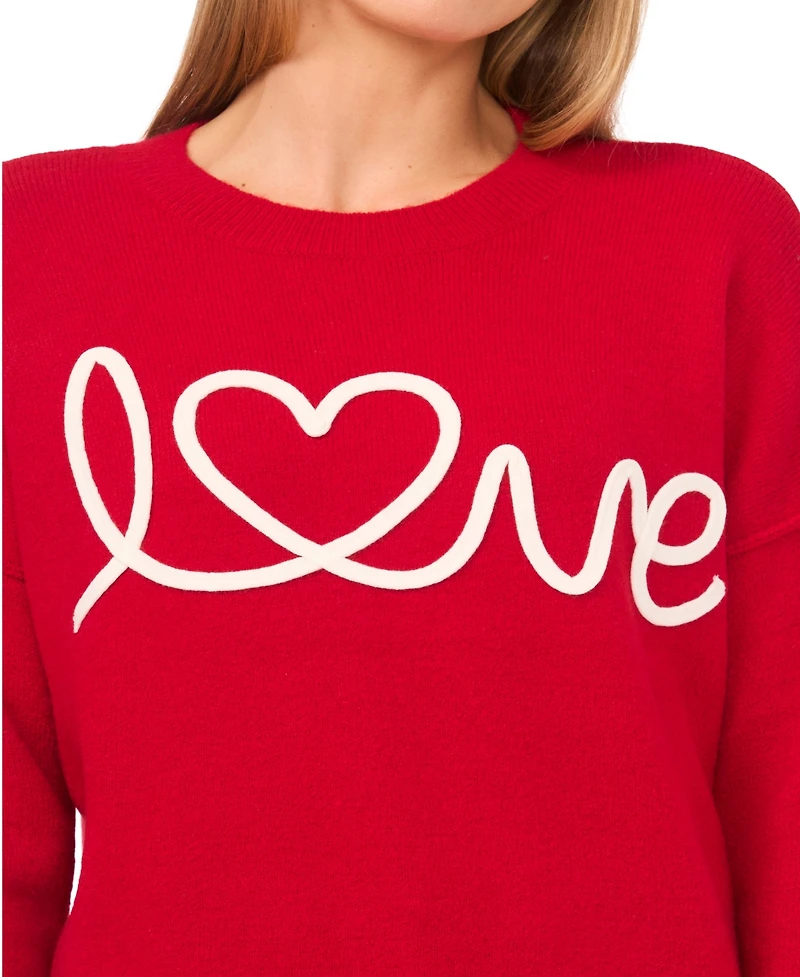 CeCe Women's Cursive Love Embroidered Sweater
