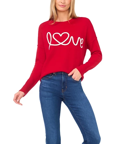 CeCe Women's Cursive Love Embroidered Sweater