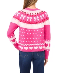 CeCe Women's Heart and Bow Fair Isle Crewneck Sweater
