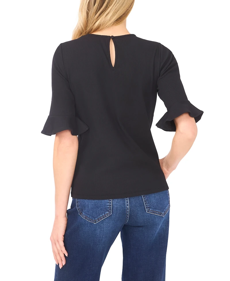 CeCe Women's Crewneck Ruffle Cuff Knit Top