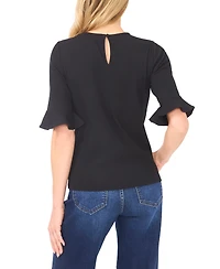 CeCe Women's Crewneck Ruffle Cuff Knit Top