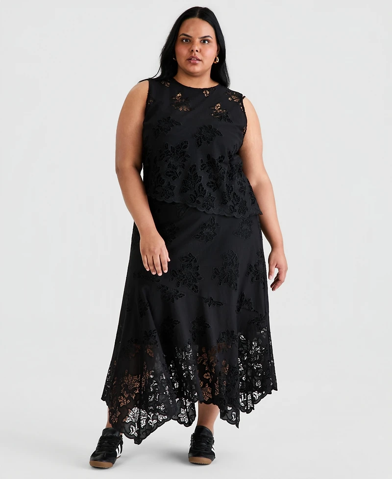 And Now This Trendy Plus Embroidered Cotton Asymmetric Top, Macy's Exclusive