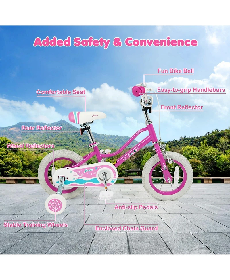 Mecale Inch Kids Bike for Aged 3-8 Years Old with Adjustable Handlebar Pink- Starlight Wave