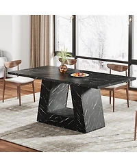 Tribesigns 63" Dining Table for 4 to 6 People, Rectangular Room Table, Modern Wooden Faux Marble Dinner with Sturdy Base