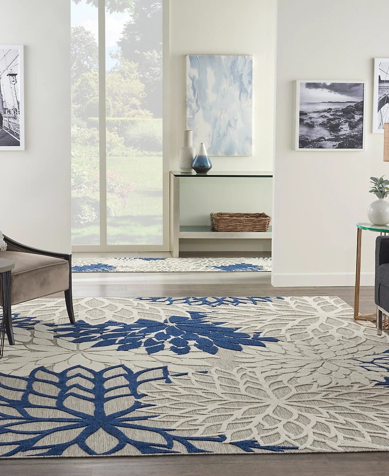 Nourison Home Aloha ALH05 Ivory and Navy 7' x 10' Outdoor Area Rug