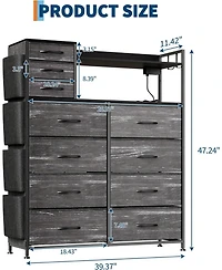 gaomon 11 Drawer Dresser with Fabric Drawers Storage Cabinet with Shelves Side Pockets Hooks Charging Station