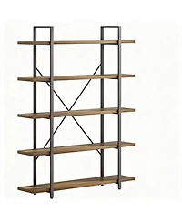 Yigii 5 Tier Industrial Metal and Wood Bookshelf for Home