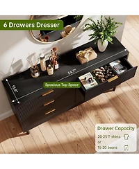 gaomon Wave Fluted 6 Drawer Dresser, Wide Wood Double Dresser with Metal Legs and Handles