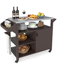 Ecooso Outdoor Grill Cart with Storage Cabinet Shelves and Stainless Steel Top-Brown