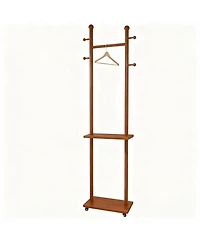 Yigii Solid Wood Walnut Coat Rack with Wheels & Shelves for Home