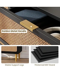 gaomon Black Modern Rattan 5-Drawer Dresser, Deep Storage & Wide Top for Bedroom