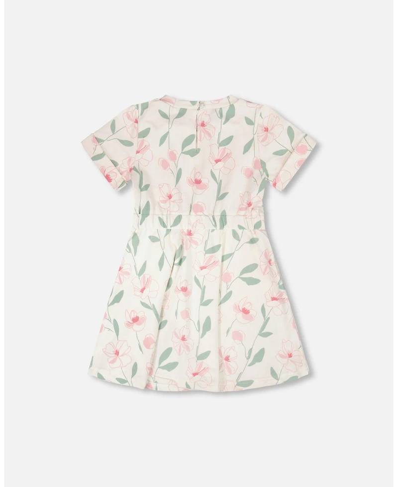 Deux par Big Girls French Terry Dress Off White Printed Flowers