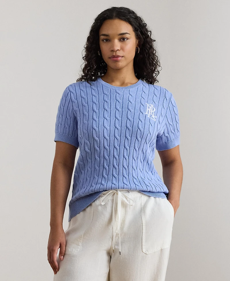 Lauren Ralph Plus Cable-Knit Short-Sleeve Sweater