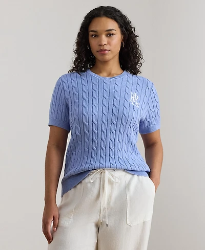 Lauren Ralph Plus Cable-Knit Short-Sleeve Sweater