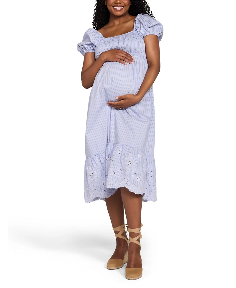 Motherhood Maternity Smocked Bodice with Puff Sleeves Midi Dress
