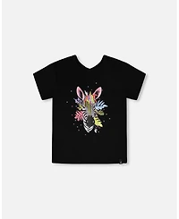 Deux par Big Girls Cotton Jersey T-Shirt with Zebra