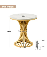 Tribesigns Round End Table Set of 2, Modern Faux Marble Side Table with Gold Metal Base, Small Bedside Nightstand, Wooden Accent Table