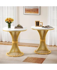 Tribesigns Round End Table Set of 2, Modern Faux Marble Side Table with Gold Metal Base, Small Bedside Nightstand, Wooden Accent Table