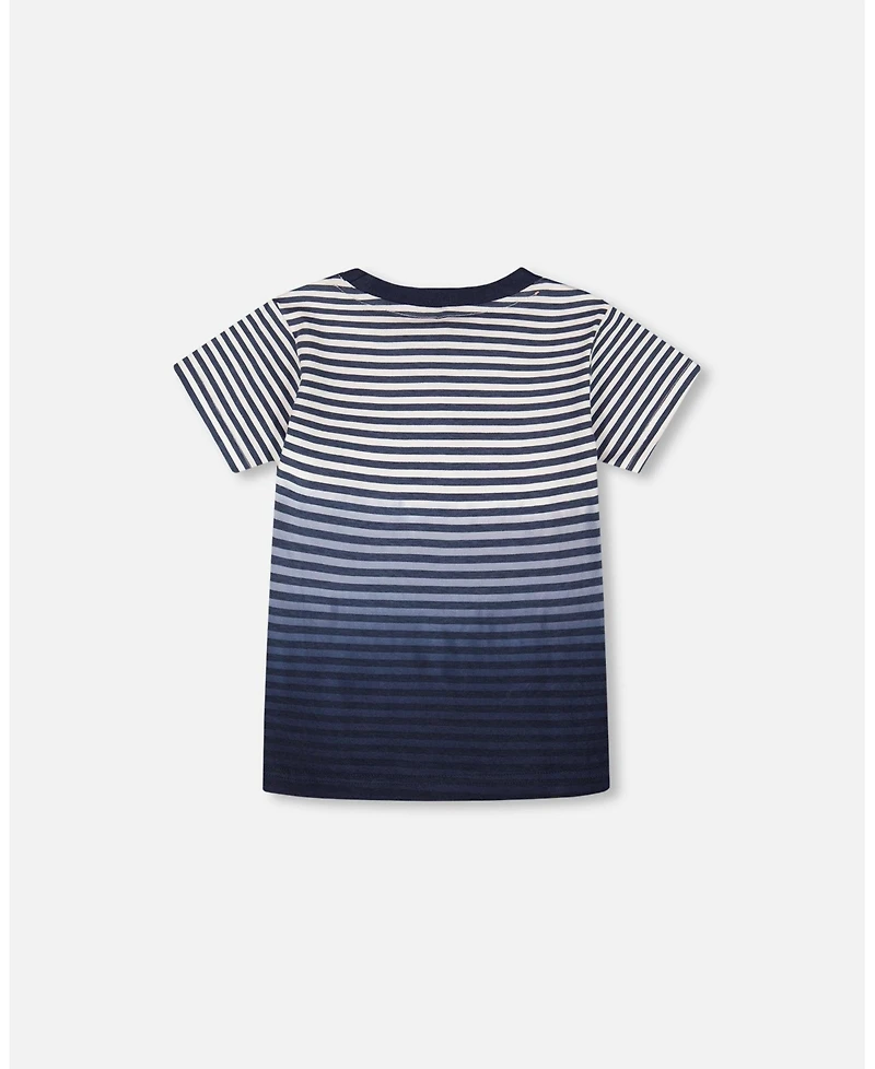 Deux par Big Boys ganic Cotton Short Sleeve T-Shirt Blue Gradient Stripes