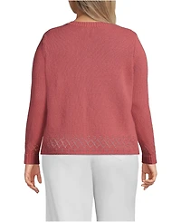 Lands' End Plus Pointelle Crew Neck Cardigan Sweater