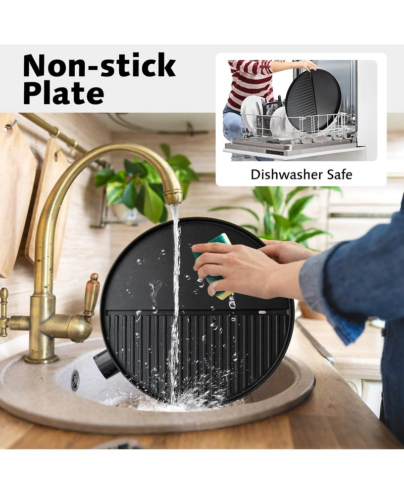 Ecooso Electric Bbq Grill 1200W Indoor Outdoor Grill with 2-Zone Non-Stick Grilling Plate