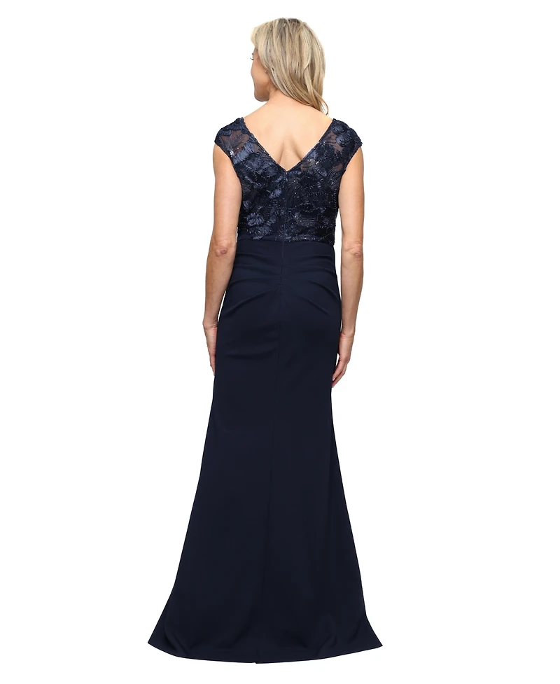 Alex Evenings Petite Long Stretch Boat Neck Gown