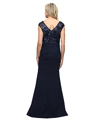 Alex Evenings Petite Long Stretch Boat Neck Gown